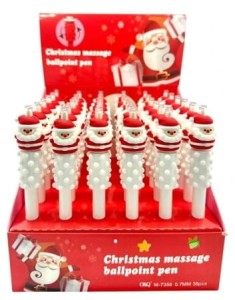Długopis cienkopis świąteczny mikołaj z masażerem  gumowy antystresowy