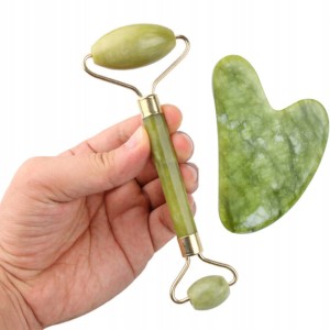 Masażer z jadeitu JADE do twarzy Roller kamienny dwustronny gua sha kamień