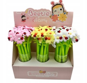 Długopis cienkopis żelowy kwiatek stokrotka niezapominajka z biedronką