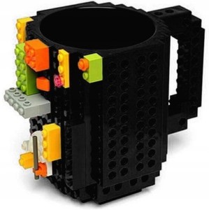 Kubek gracza klockowy z klocków + klocki 350 ml z uchem CZARNY