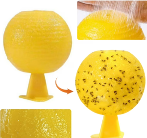 Pułapka klejowa na muchy latające ziemiórki owocówki żółta kula wisząca 