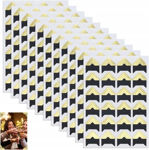 Samoprzylepne narożniki do zdjęć czarne złote 24 sztuki przylepce scrap