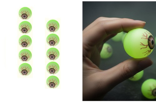 Piłka piłeczka gumowa OKO gałka oczna kauczukowa świecąca w ciemności FLUO x10