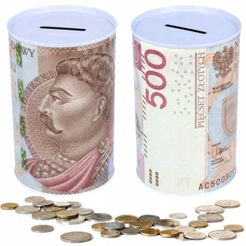 Skarbonka metalowa puszka pieniądze polskie 500 złotych 500 PLN 12x8cm
