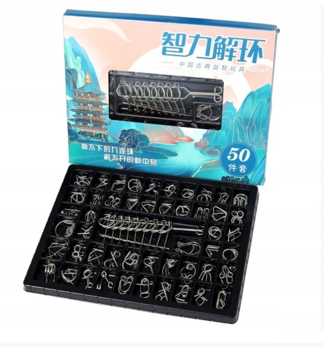 Metalowa gra pierścieniowa-50 sztuk IQ Boost Puzzle dla dzieci i dorosłych