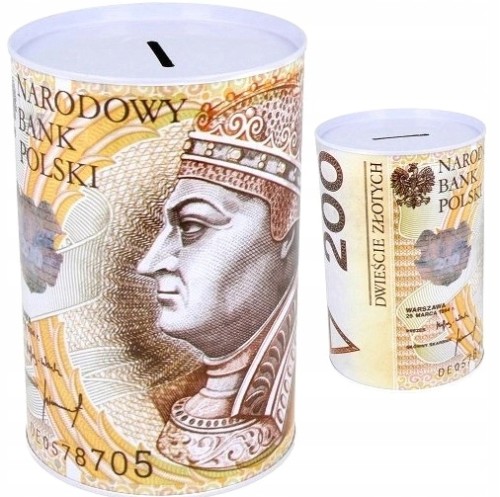 Skarbonka metalowa puszka pieniądze polskie 200 złotych 200 PLN 12x8cm
