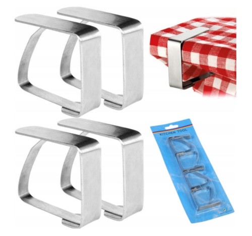 Klipsy do Obrusu Klamerki Spinacze do Ogrodu na Wiatr SREBRNE 4szt METALOWE