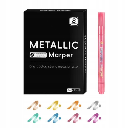 Markery Metaliczne 2-3mm Precyzyjne z Połyskiem Wielokolorowe 8 sztuk