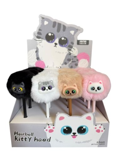 Długopis cienkopis pluszowy 0,5 mm niebieski głowa pompon kotka kot kotek