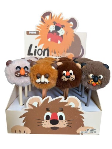 Długopis cienkopis pluszowy 0,5 mm niebieski głowa pompon LEW lwiątko