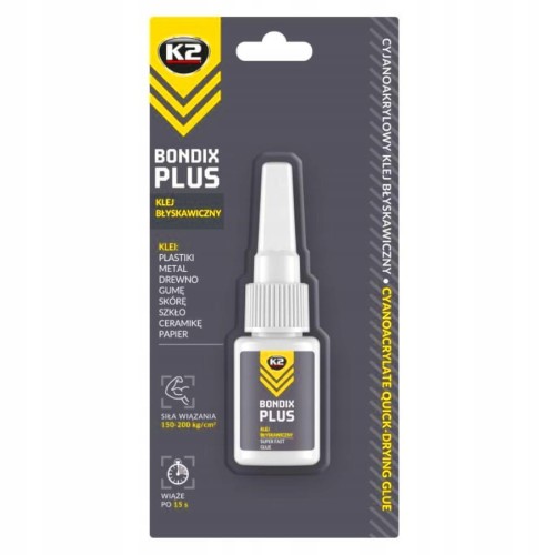 Klej szybkoschnący K2 Bondix 10 g do plastiku drewna gumy skóry ceramiki