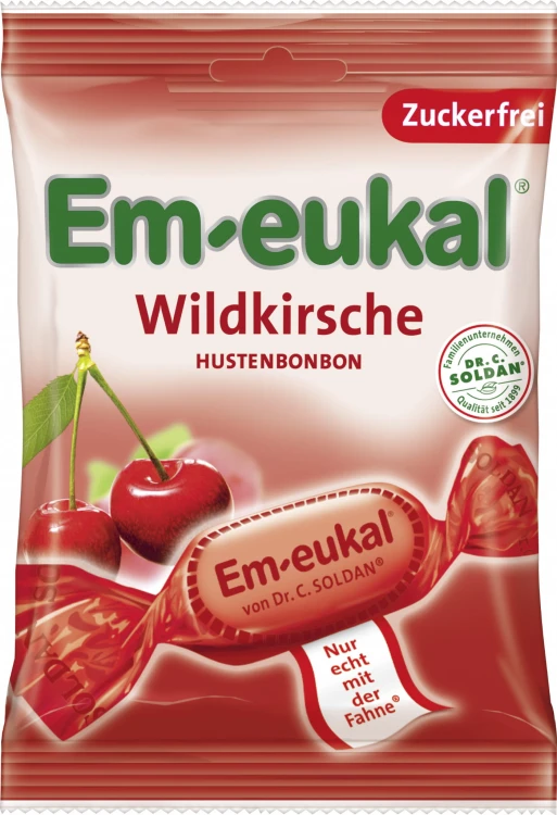 Cukierki bez cukru ziołowe Wiśniowe niemieckie EM-EUKAL twarde bez nadzienia