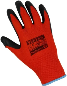 Rękawice robocze materiałowe gumowane gumowe VERKEN RED r. 9 /  L large 12 par