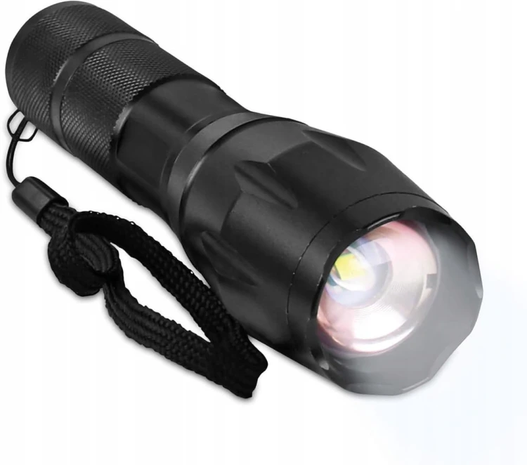 Latarka aluminiowa POLICE COB z zoomem 4 tryby pracy na baterie kieszonkowa