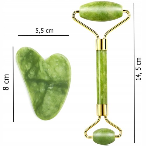 Masażer z jadeitu JADE do twarzy Roller kamienny dwustronny gua sha kamień