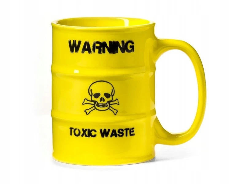 Kubek dla chemika toksyczne odpady czaszka żółty WARNING TOXIC WASTE