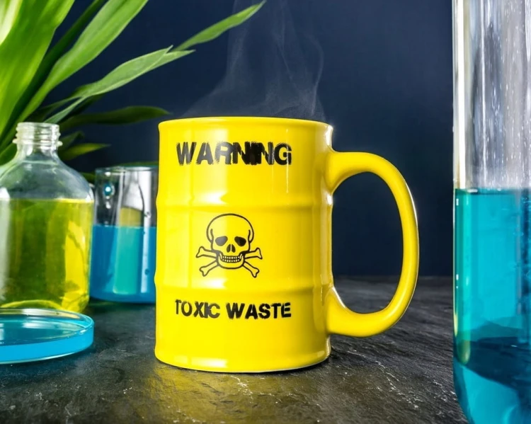 Kubek dla chemika toksyczne odpady czaszka żółty WARNING TOXIC WASTE