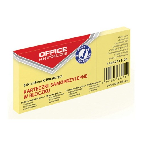 Karteczki samoprzylepne Office Products 51x38mm 300szt żółte