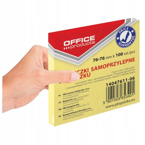 Karteczki samoprzylepne Office Products 76x76 mm 100 kartek żółte