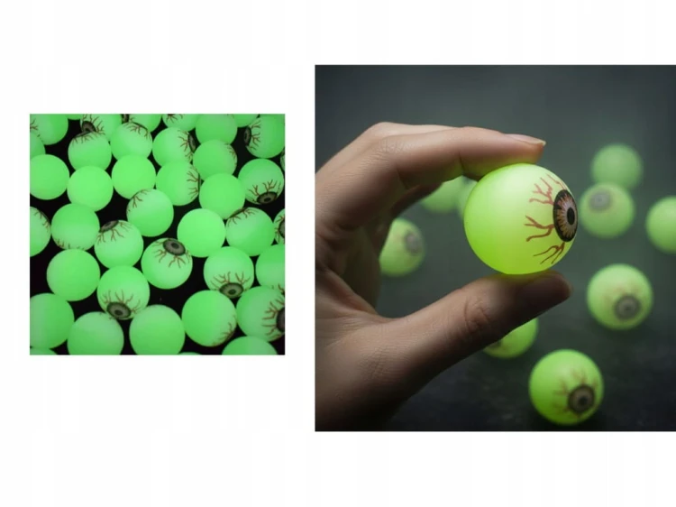 Piłka piłeczka gumowa OKO gałka oczna kauczukowa świecąca w ciemności FLUO x10