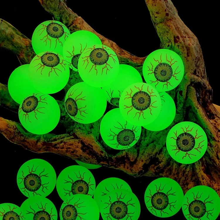 Piłka piłeczka gumowa OKO gałka oczna kauczukowa świecąca w ciemności FLUO x10