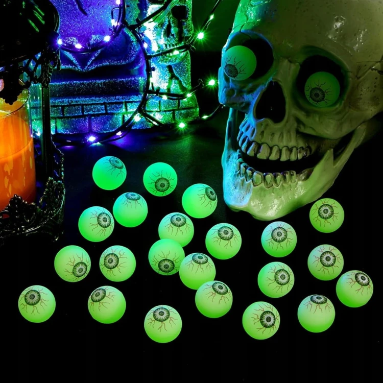 Piłka piłeczka gumowa OKO gałka oczna kauczukowa świecąca w ciemności FLUO x10