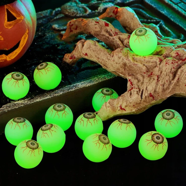 Piłka piłeczka gumowa OKO gałka oczna kauczukowa świecąca w ciemności FLUO x10