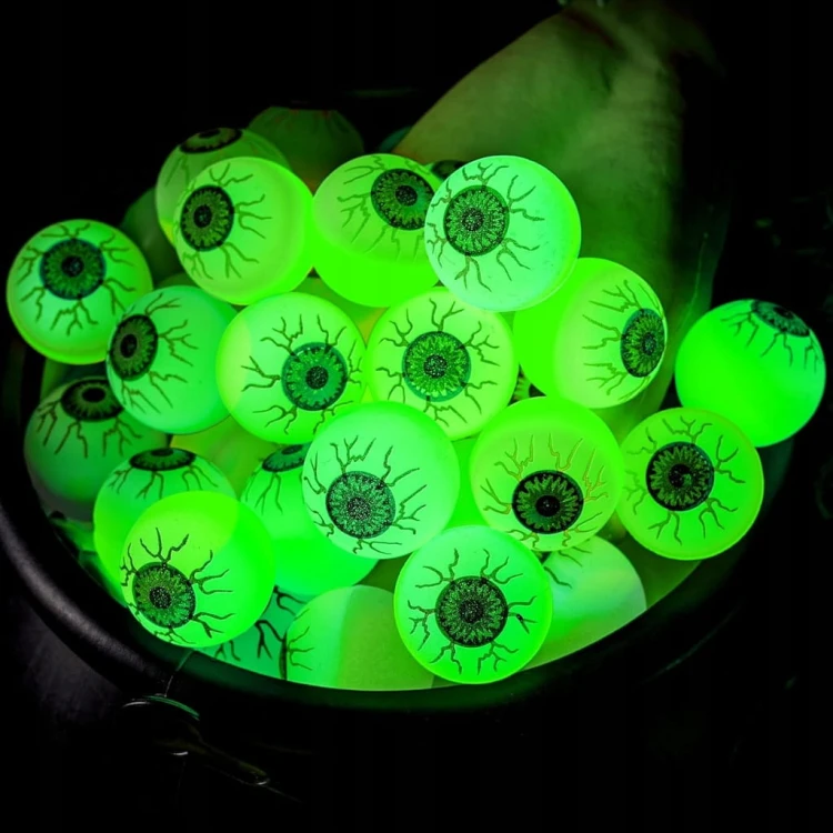 Piłka piłeczka gumowa OKO gałka oczna kauczukowa świecąca w ciemności FLUO x10