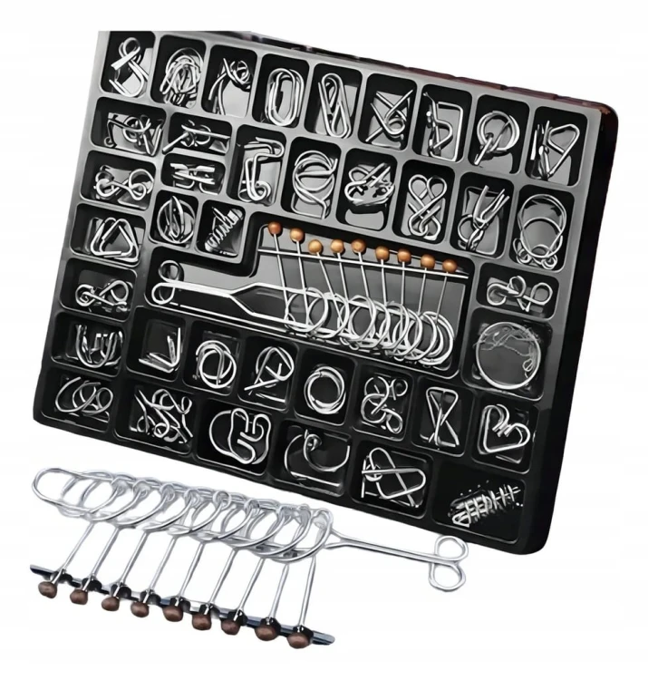 Metalowa gra pierścieniowa-50 sztuk IQ Boost Puzzle dla dzieci i dorosłych