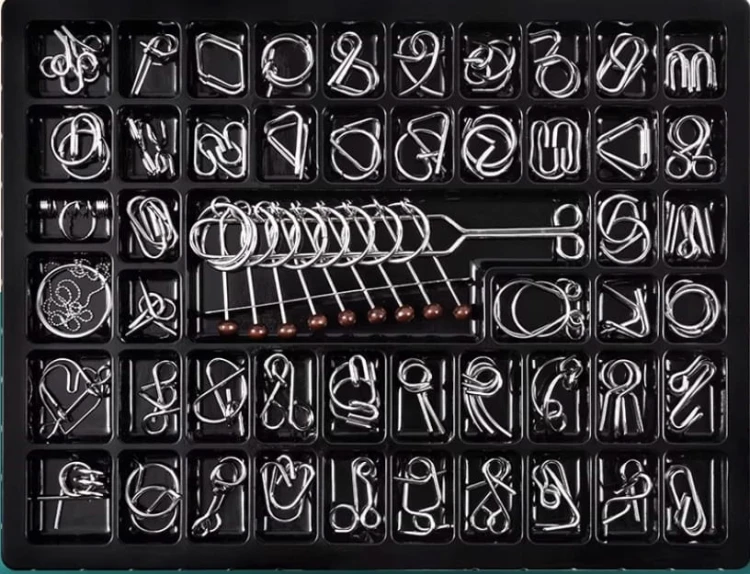Metalowa gra pierścieniowa-50 sztuk IQ Boost Puzzle dla dzieci i dorosłych