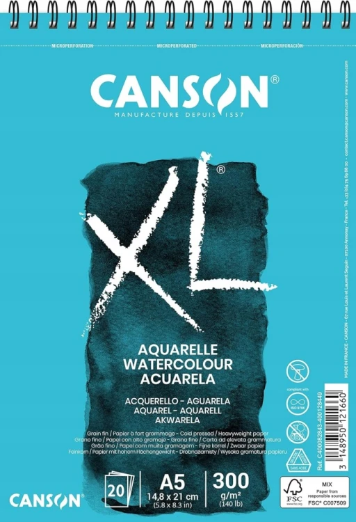 Blok do akwareli Canson XL Aquarelle 300 g 20 ark A5 na spirali