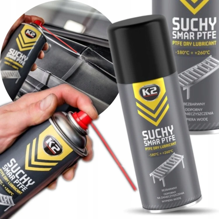 Suchy smar K2 spray z teflonem PTFE W120 400 ml do łożysk rowerów zawiasów