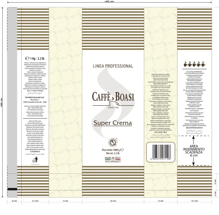 Kawa ziarnista robusta 100% Caffe Boasi Super Crema 1000 g Włoska Kawa