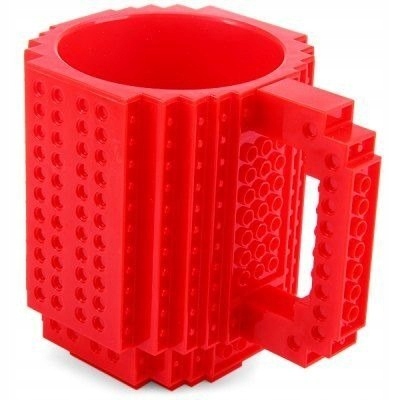 Kubek gracza klockowy z klocków + klocki 350 ml z uchem CZERWONY