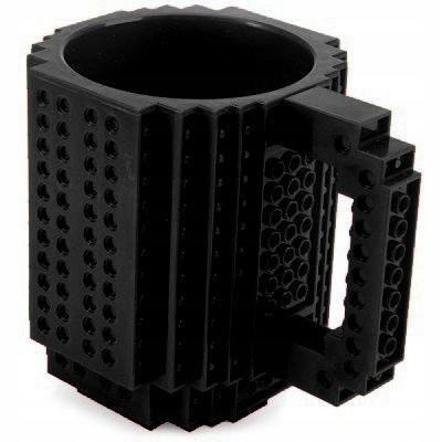 Kubek gracza klockowy z klocków + klocki 350 ml z uchem CZARNY