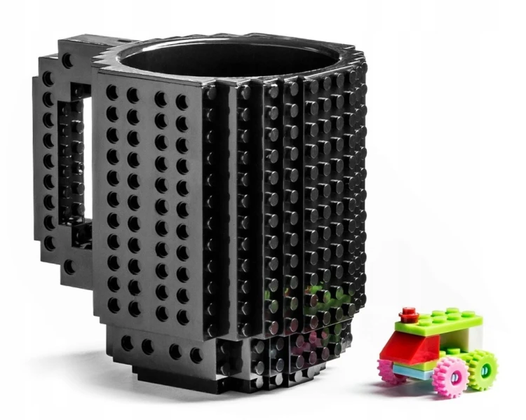 Kubek gracza klockowy z klocków + klocki 350 ml z uchem CZARNY