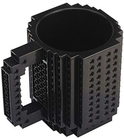 Kubek gracza klockowy z klocków + klocki 350 ml z uchem CZARNY