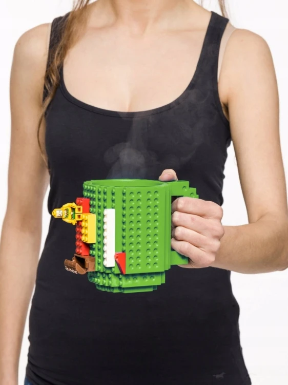 Kubek gracza klockowy z klocków + klocki 350 ml z uchem ZIELONY