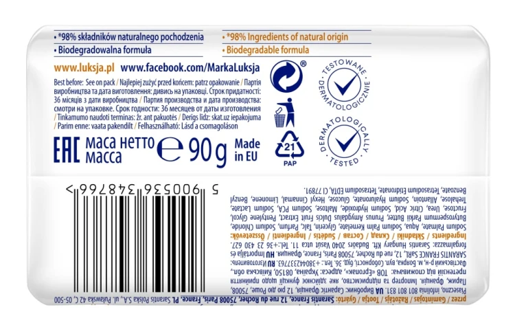Luksja Creamy Soft Kremowe mydło w kostce do rąk Migdały i Masło shea 90 g