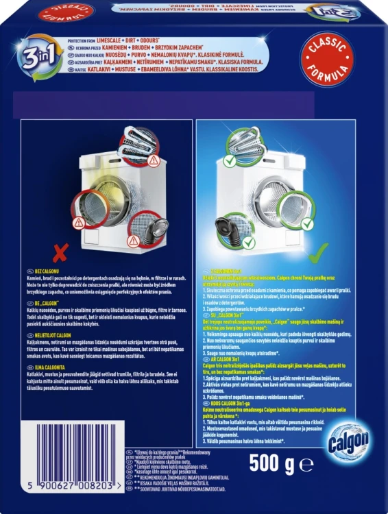 Calgon odkamieniacz do pralek proszek 500g dłuższe życie każdej pralki