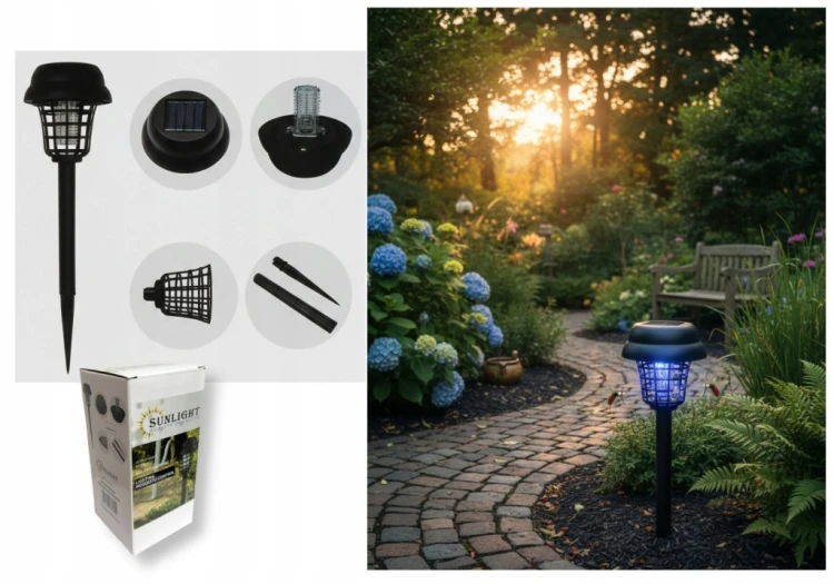 Lampa ogrodowa solarna UV na owady komary 2 szt LED