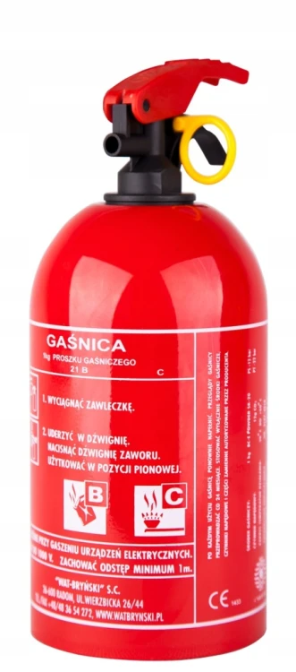 Gaśnica samochodowa BRYŃSKI produkcja 2026 metalowa 1KG z wieszakiem