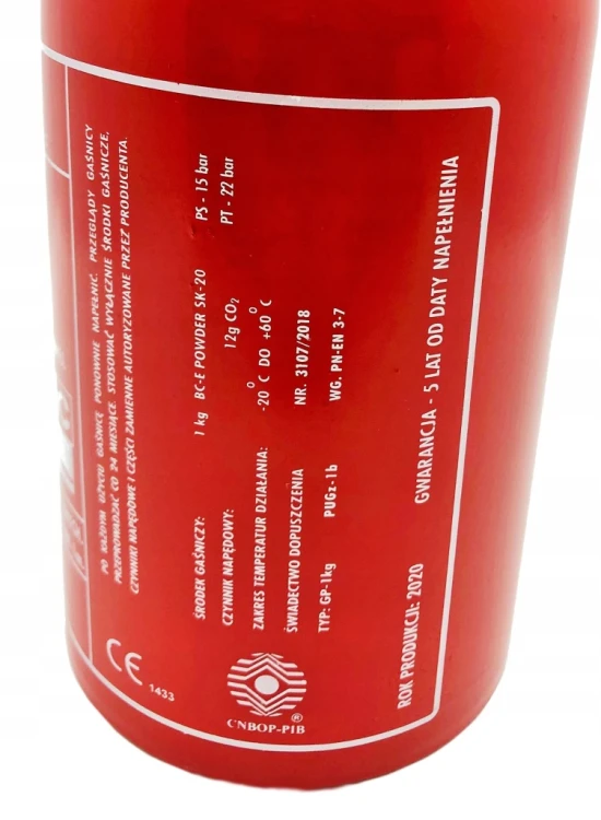Gaśnica samochodowa BRYŃSKI produkcja 2026 metalowa 1KG z wieszakiem