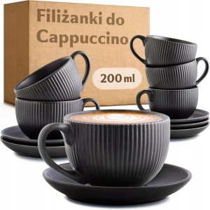 Filiżanki do kawy cappuccino ceramiczne z podstawkami 200 ml zestaw 6 sztuk