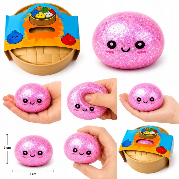 Gniotek PIERÓG dumpling brokatowy BAO pierożek antystresowy SQUISHY + BOX