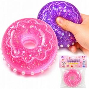 Gniotek DONUT pączek żelowy brokatowy 8cm galaretka + perełki