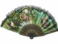 Wachlarz ręczny ozdobny materiałowy składany 40 cm rozpiętości kwiaty