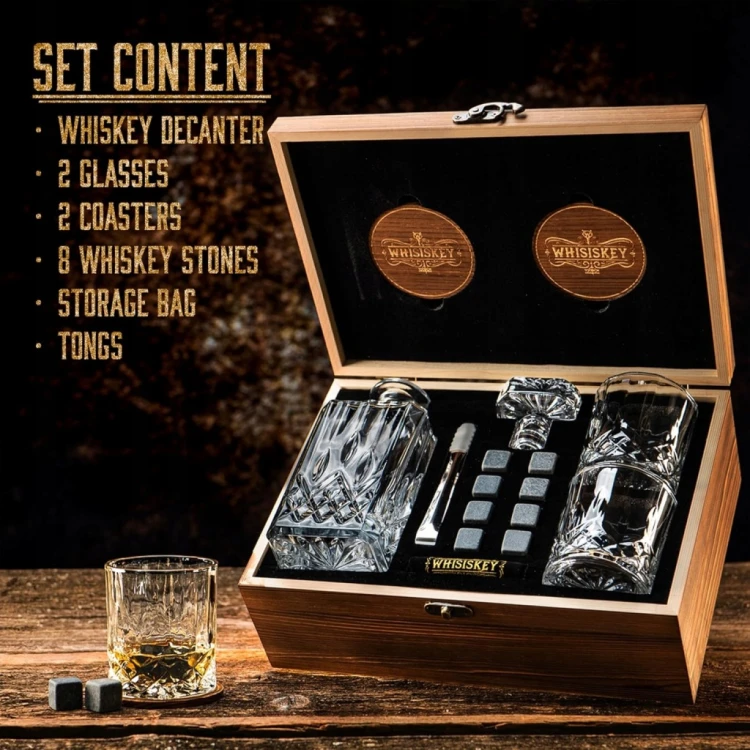 Szklanka do whisky + karafka KAMIENIE Prezent w pudełku zestaw