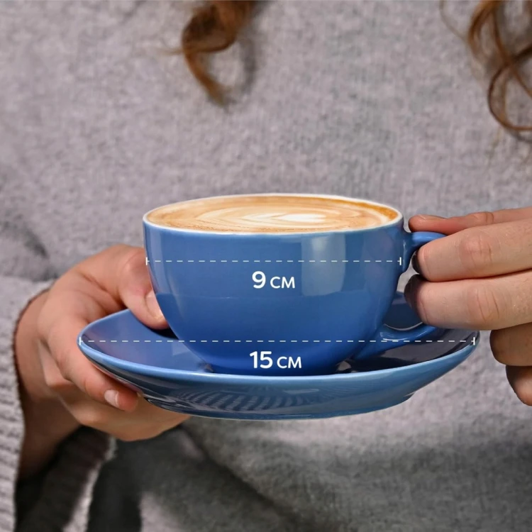 ZESTAW 6 FILIŻANEK CAPPUCCINO 180ML CERAMIKA KOLOROWE SPODKI PUDEŁKO