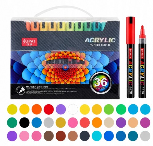 Markery akrylowe wielokolorowy 36 szt Wodoodporny Marker Akrylowe Jupai